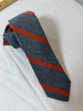 J. Crew The Slim Wool Tie Gray with Orange Diagonal Stripes Trad Ivy Preppy